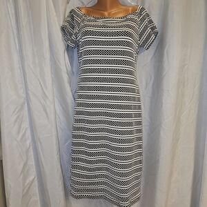 Bisou Bisou Navy Blue and White Polka Dot Midi Dress